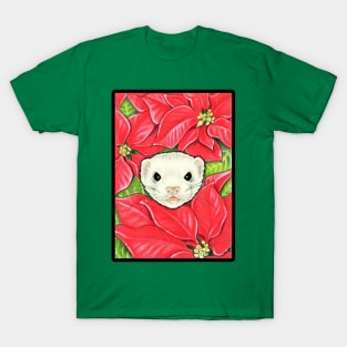 Ferret in Poinsettias - Black Outlined Version T-Shirt